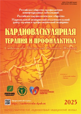Публикация статьи в журнале "Кардиоваскулярная терапия и профилактика" (электронная) 1518555